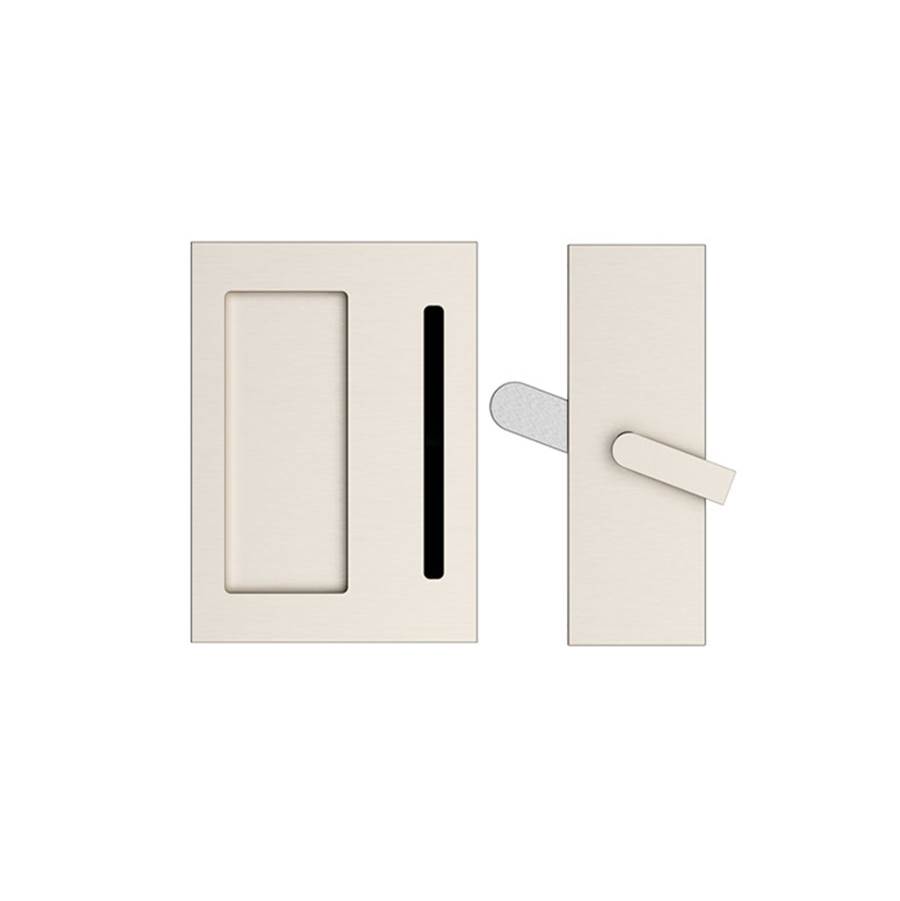 Emtek Modern Rectangular Barn Door Privacy Lock and Flush Pull with Integrated Strike US26