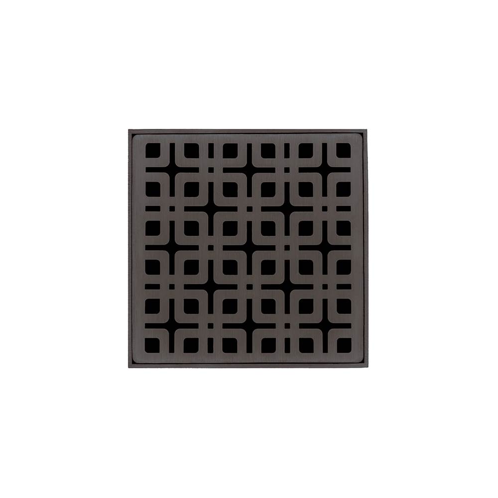 Infinity Drain 4'' x 4'' KD 4 Complete Kit with Link Pattern Decorative Plate in Oil Rubbed Bronze with PVC Drain Body, 2'' Outlet