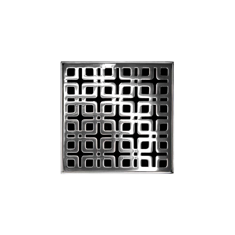 Infinity Drain 4'' x 4'' KDB 4 Complete Kit with Link Pattern Decorative Plate in Polished Stainless with Stainless Steel Bonded Flange Drain Body, 2'' No Hub Outlet