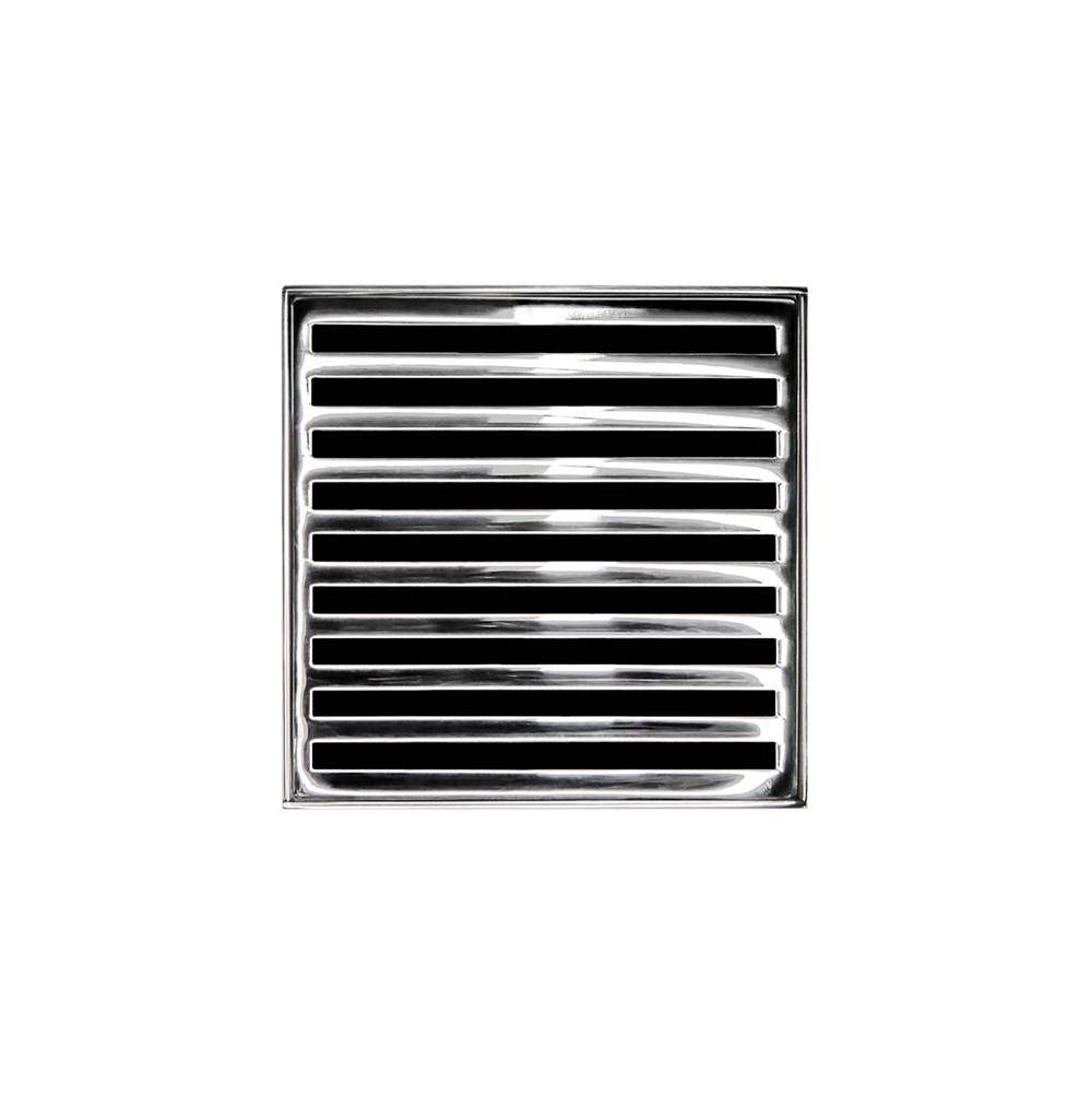 Infinity Drain 4'' x 4'' ND 4 Complete Kit with Lines Pattern Decorative Plate in Polished Stainless with ABS Drain Body, 2'' Outlet