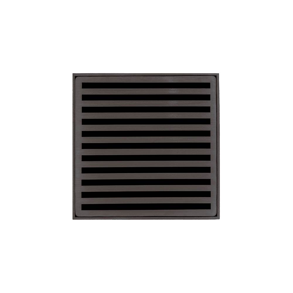 Infinity Drain 5'' x 5'' ND 5 Complete Kit with Lines Pattern Decorative Plate in Oil Rubbed Bronze with Cast Iron Drain Body for Hot Mop, 2'' Outlet