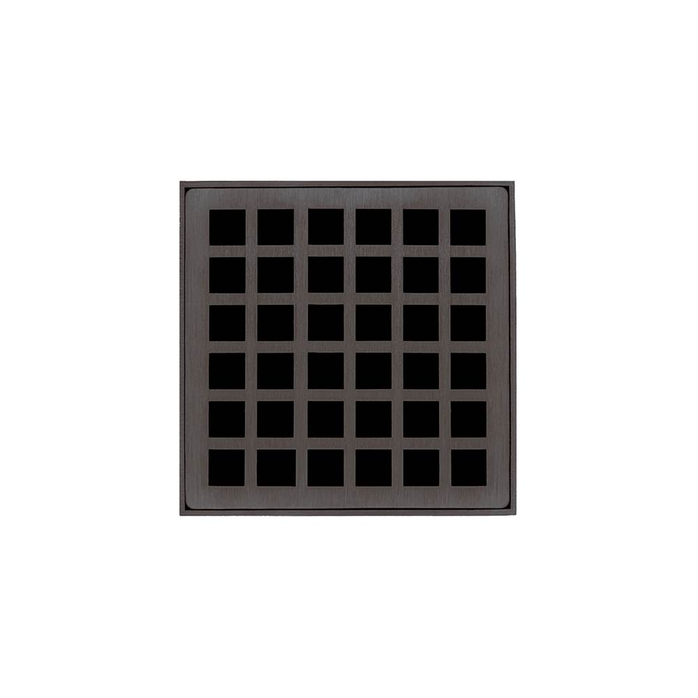 Infinity Drain 4'' x 4'' QD 4 Complete Kit with Squares Pattern Decorative Plate in Oil Rubbed Bronze with ABS Drain Body, 2'' Outlet