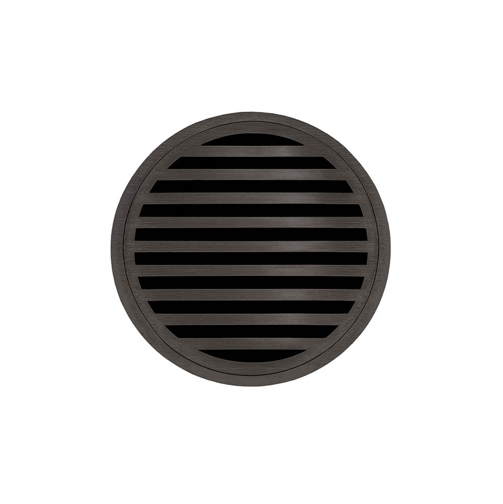 Infinity Drain 5'' Round Strainer with Lines Pattern Decorative Plate and 2'' Throat in Oil Rubbed Bronze for RND 5