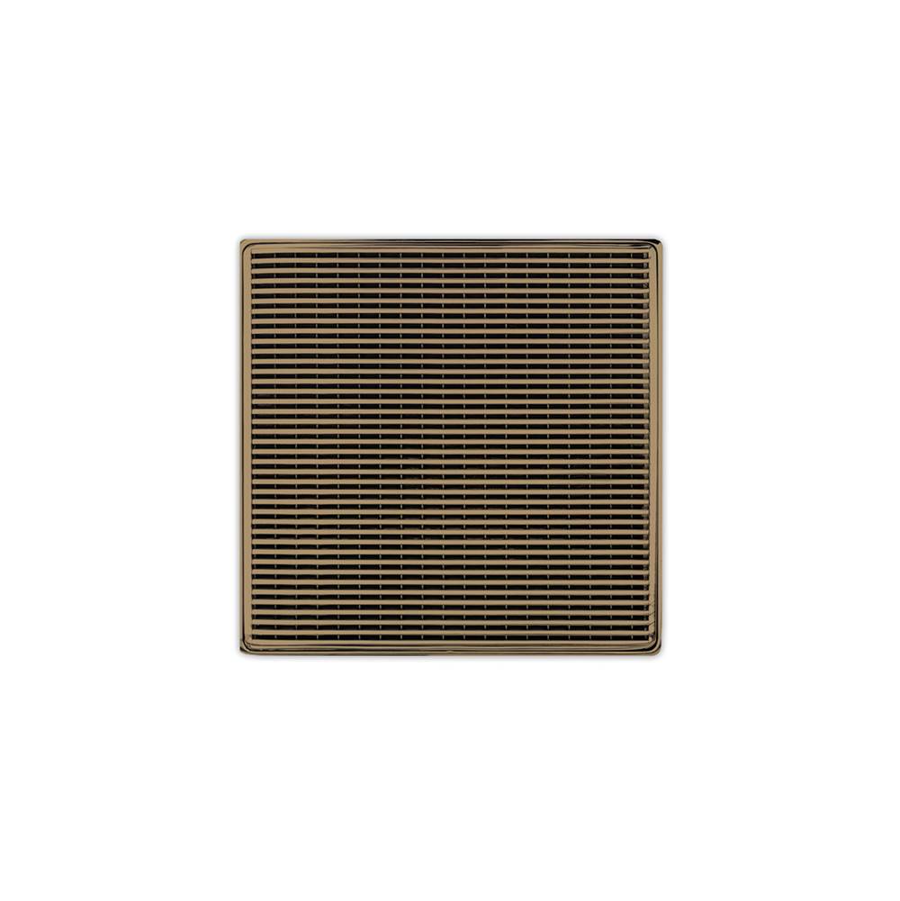 Infinity Drain 5'' x 5'' WDB 5 Complete Kit with Wedge Wire Pattern Decorative Plate in Satin Bronze with Stainless Steel Bonded Flange Drain Body, 2'' No Hub Outlet