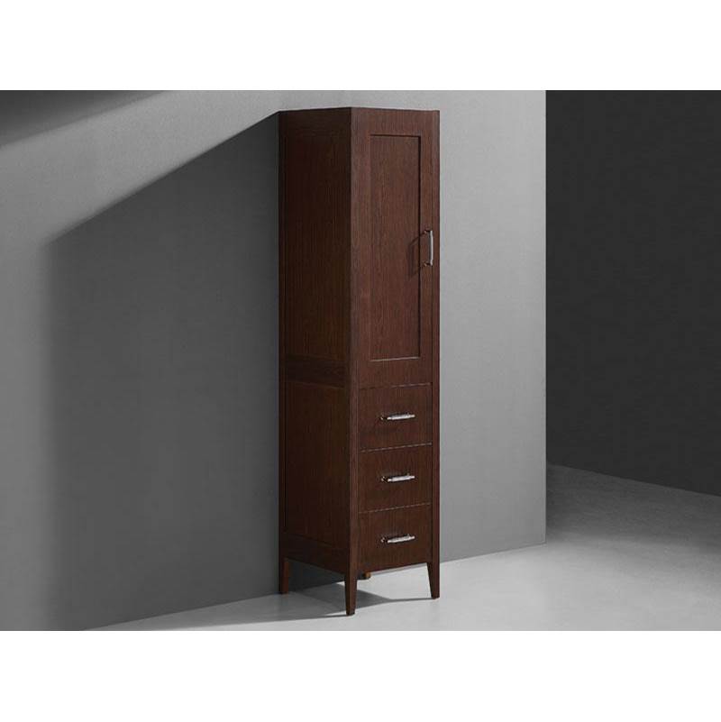 Madeli 18''W Encore Linen Cabinet, Brandy. Free Standing, Left Hinged Door, Polished Nickel Handles (X4), 18'' X 18'' X 76''