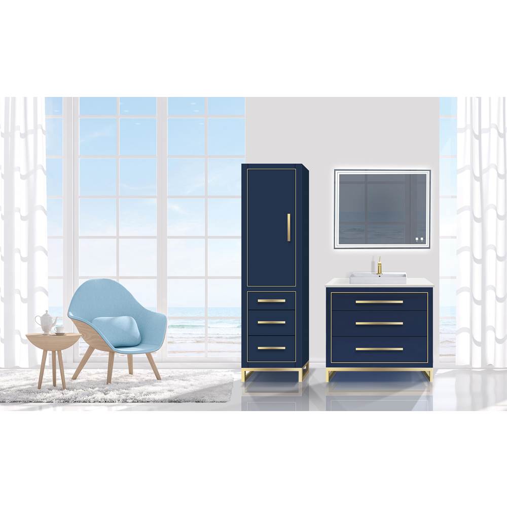 Madeli 20''W Estate Linen Cabinet, Sapphire. Free Standing, Left Hinged Door. Satin, Brass Handle(X4)/L-Leg(X4)/Inlay, 20'' X 18'' X 76''