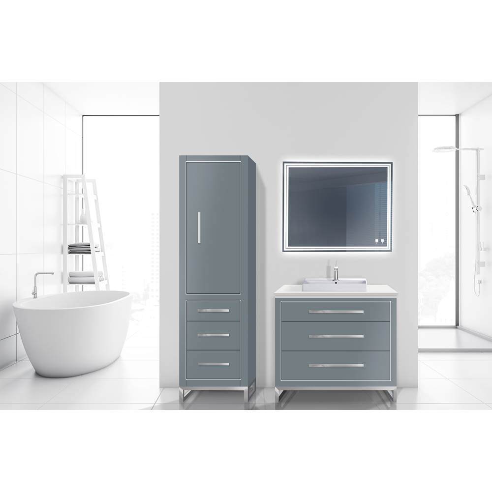 Madeli 20''W Estate Linen Cabinet, Studio Grey. Free Standing, Right Hinged Door. Polished, Nickel Handle(X4)/S-Leg(X2)/Inlay, 20'' X 18'' X 76''
