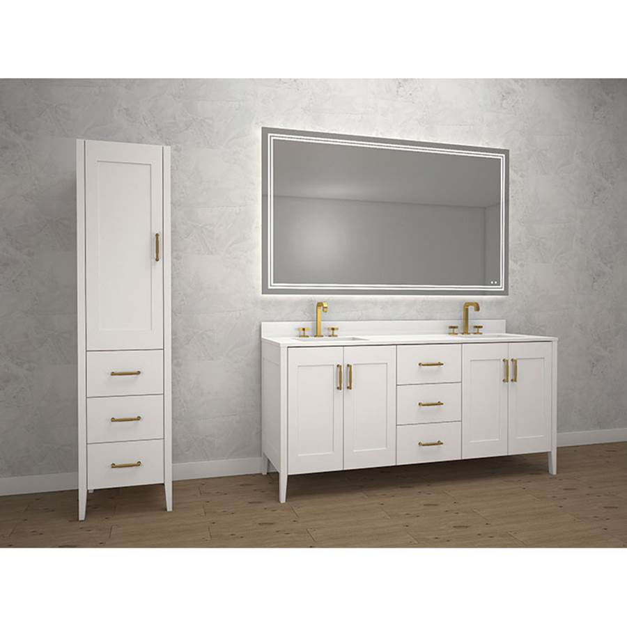 Madeli 18''W Encore Linen Cabinet, White. Free Standing, Left Hinged Door, Brushed Nickel Handles (X4), 18'' X 18'' X 76''