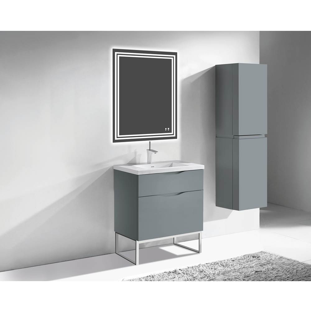 Madeli Milano 30''. Studio Grey, Free Standing Cabinet, Polished Chrome S-Legs (X2), 29-5/8''X 18''X 33-1/2''